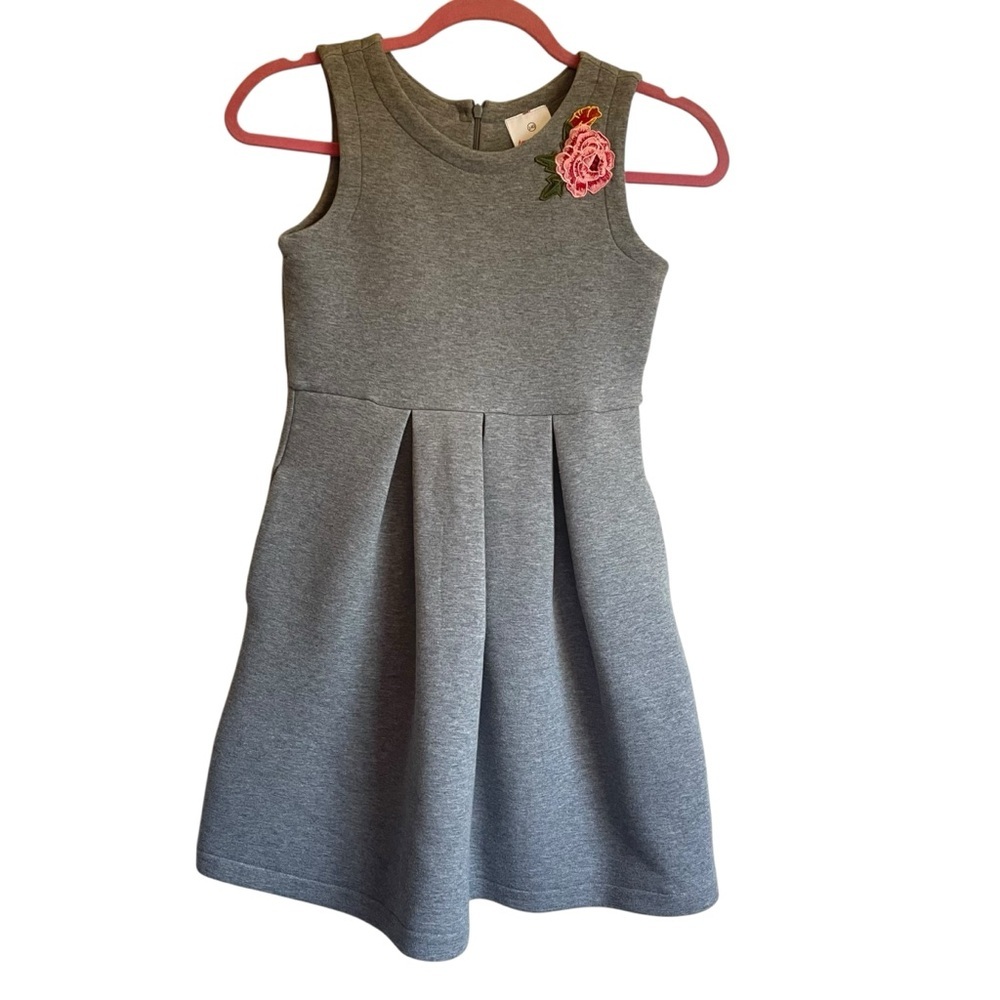Hanna Andersson Gray Dress with Pink Floral Detail Pockets Too!
